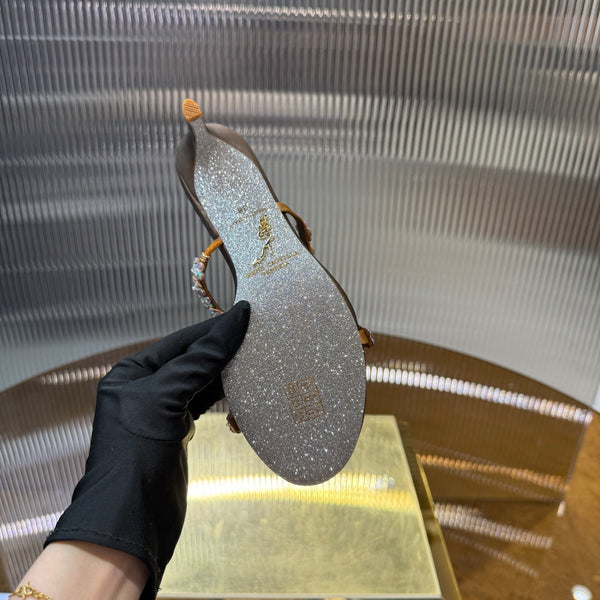 RC 25C Butterfly Flower Slippers Brown Sheepskin Rhinestones 310658