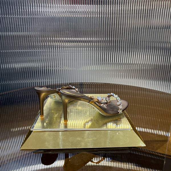 RC 25C Butterfly Flower Slippers Brown Sheepskin Rhinestones 310658