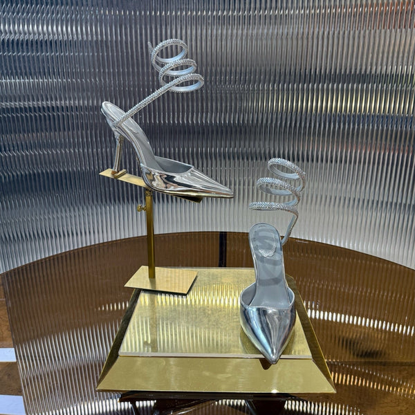 RC 25C Sandali singoli in pelle di pecora lucida argento con strass 339495