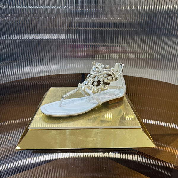 RC 25C Thong Diamond Sandals Pearl White Sheepskin Rhinestone 339504