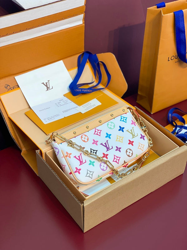 LV x TM Pochette Accessoires 22cm Tela Monogramma Multicolore Bianca