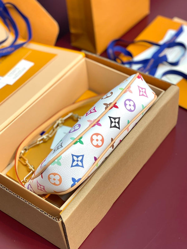 LV x TM Pochette Accessoires 22cm Tela Monogramma Multicolore Bianca