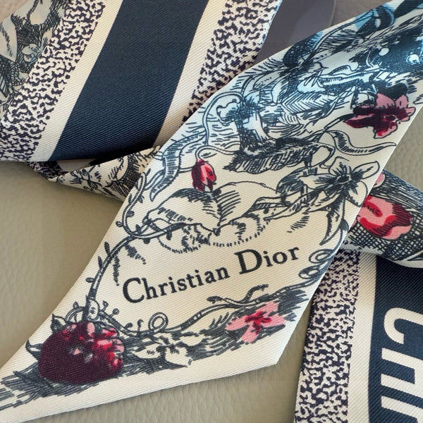 CD Twilly Mini Scarf 105cm Navy Blue Colorful Mulberry Silk 902527