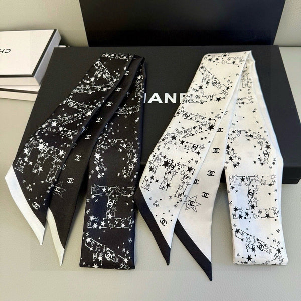 CC Twilly Mini Star Scarf 120cm White Mulberry Silk 945723