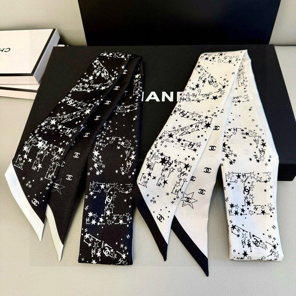 Mini-foulard Twilly CC Étoile 120cm Soie de mûrier noire 945724