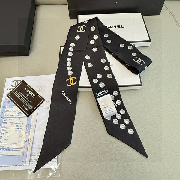 Mini-foulard CC Twilly 120 cm soie de mûrier noire et blanche 949113
