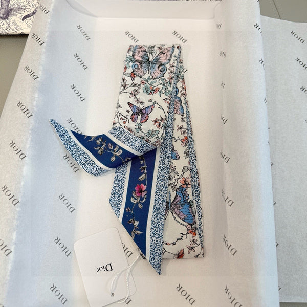 CD Twilly Mini Scarf 105cm Blue Mulberry Silk 969063