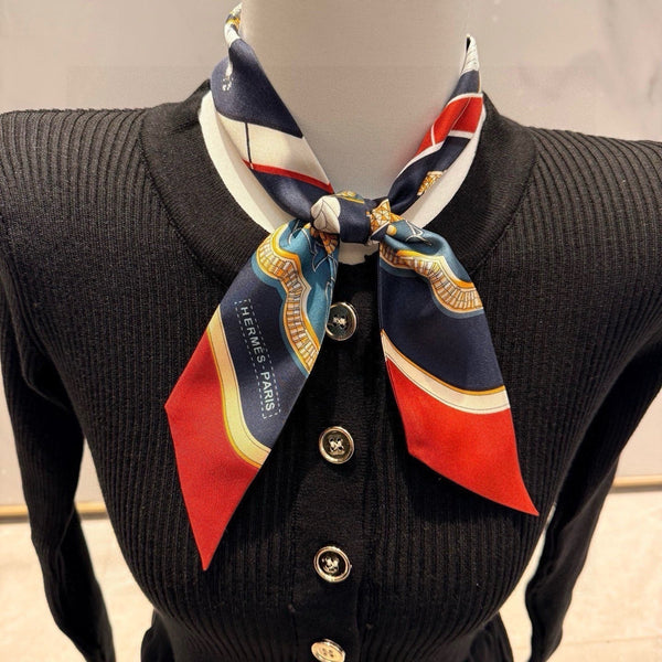 HM Twilly Mini Scarf 105 Creme Blue Terracotta Silk Twill 153180