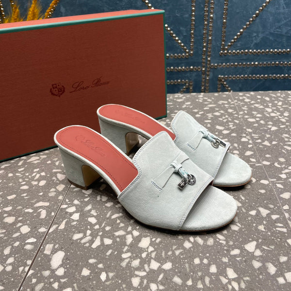 Summer Charms Mules 80 Pale Gray Suede Salmon Lambskin