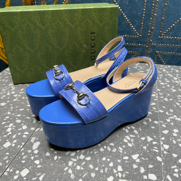 GG HORSEBIT FLATFORM SANDAL COBALT CALFSKIN