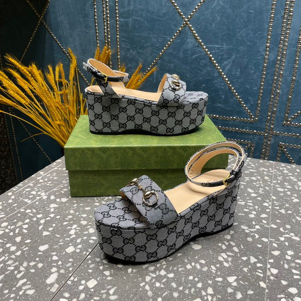 GG HORSEBIT FLATFORM SANDAL LEAD CALFSKIN