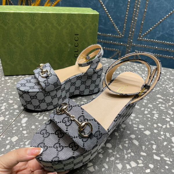 GG HORSEBIT FLATFORM SANDAL LEAD CALFSKIN