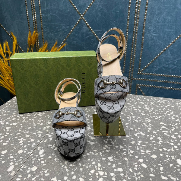 GG HORSEBIT FLATFORM SANDAL LEAD CALFSKIN