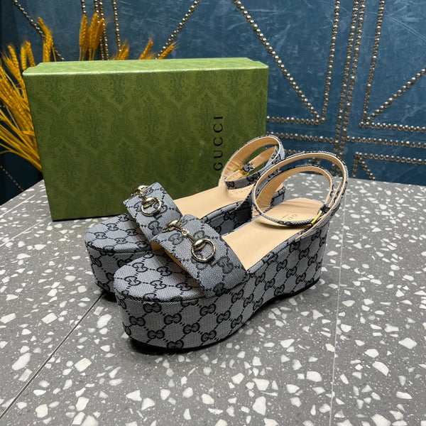 GG HORSEBIT FLATFORM SANDAL LEAD CALFSKIN