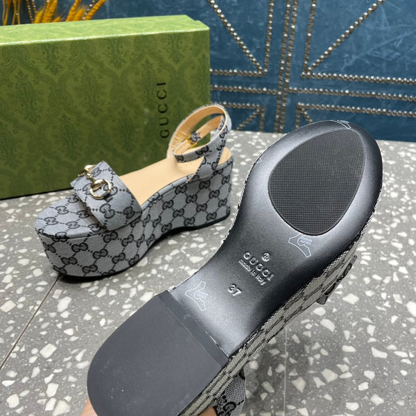 GG HORSEBIT FLATFORM SANDAL LEAD CALFSKIN