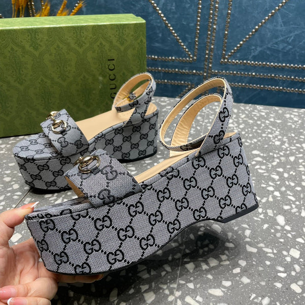 GG HORSEBIT FLATFORM SANDAL LEAD CALFSKIN