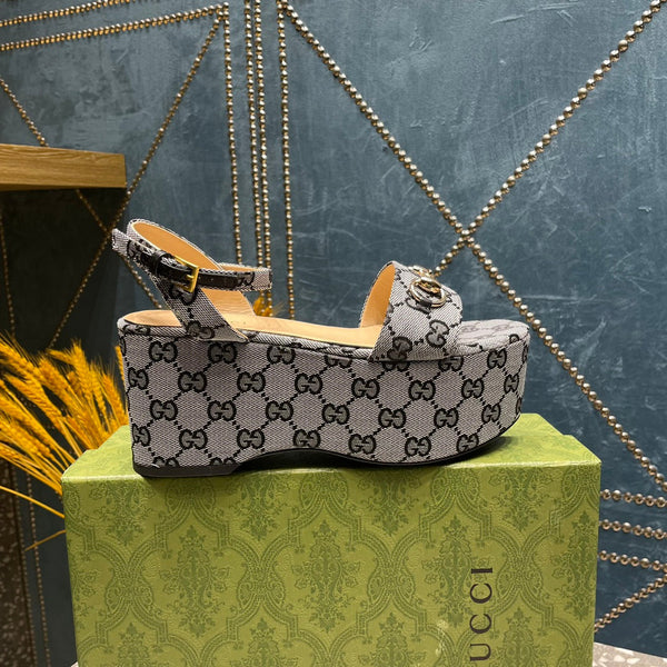 GG HORSEBIT FLATFORM SANDAL LEAD CALFSKIN