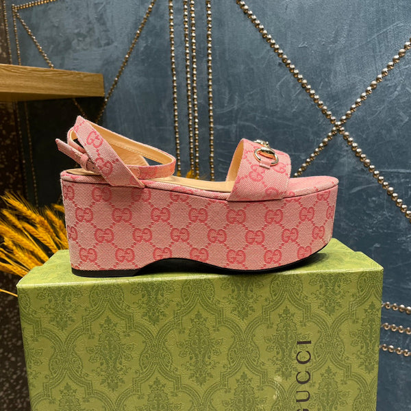 GG HORSEBIT FLATFORM SANDAL LIGHT PINK CALFSKIN