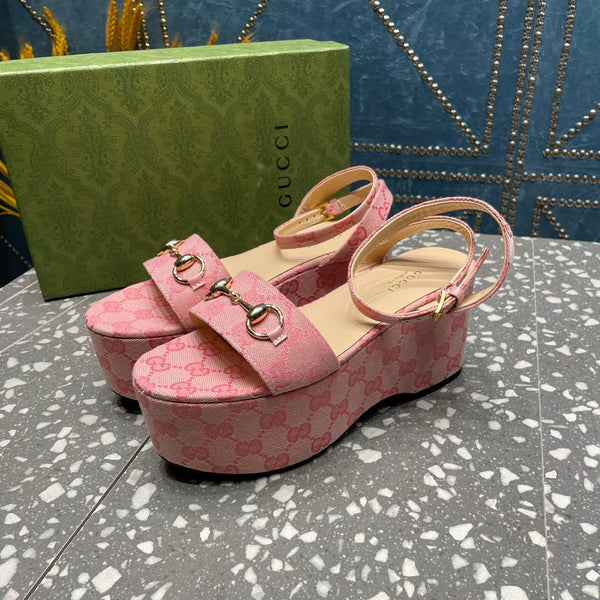 GG HORSEBIT FLATFORM SANDAL LIGHT PINK CALFSKIN