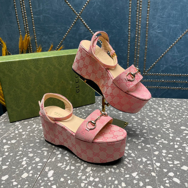 GG HORSEBIT FLATFORM SANDAL LIGHT PINK CALFSKIN