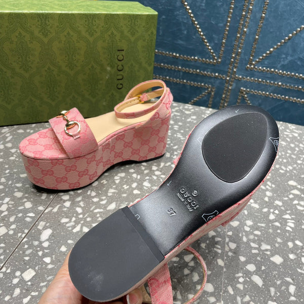 GG HORSEBIT FLATFORM SANDAL LIGHT PINK CALFSKIN