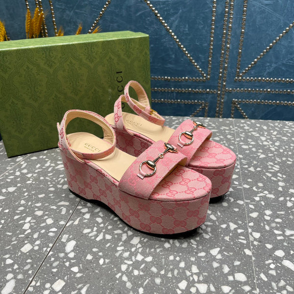 GG HORSEBIT FLATFORM SANDAL LIGHT PINK CALFSKIN