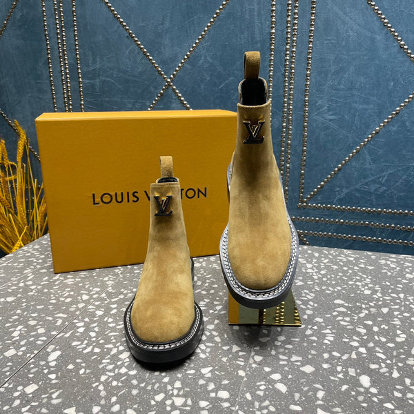 LV Beaubourg Ankle Boots Brown Yellow Suede