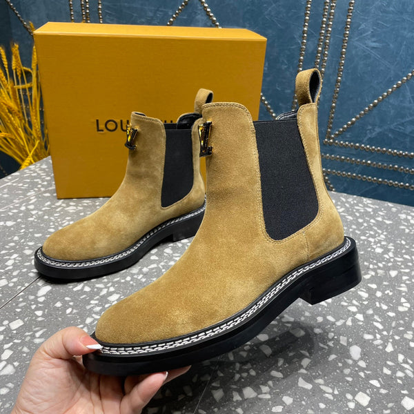 LV Beaubourg Ankle Boots Brown Yellow Suede