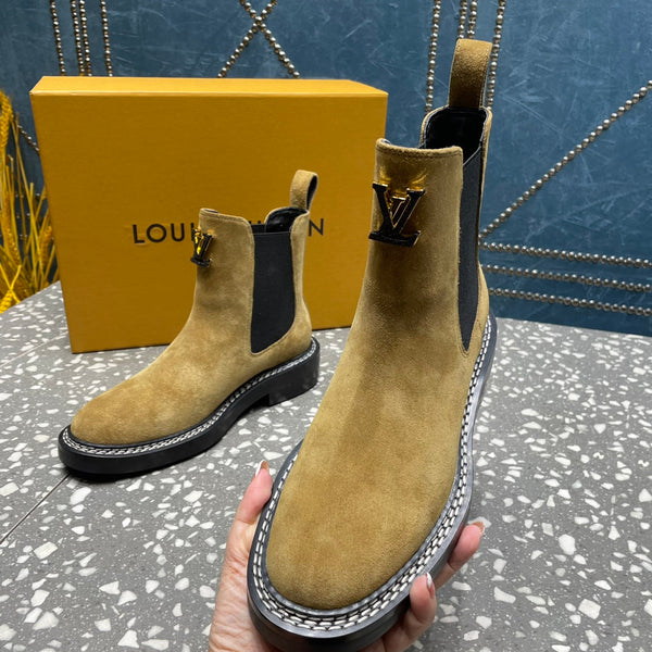 LV Beaubourg Ankle Boots Brown Yellow Suede