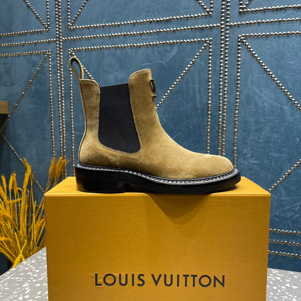 LV Beaubourg Ankle Boots Brown Yellow Suede