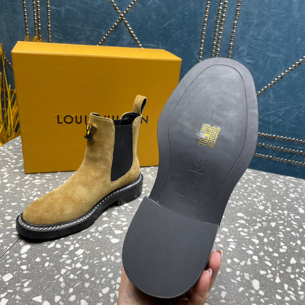 LV Beaubourg Ankle Boots Brown Yellow Suede