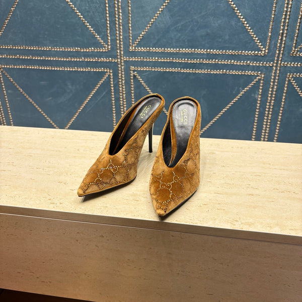 GG High-Heeled Mule 10.5cm Brown Velvet 741289