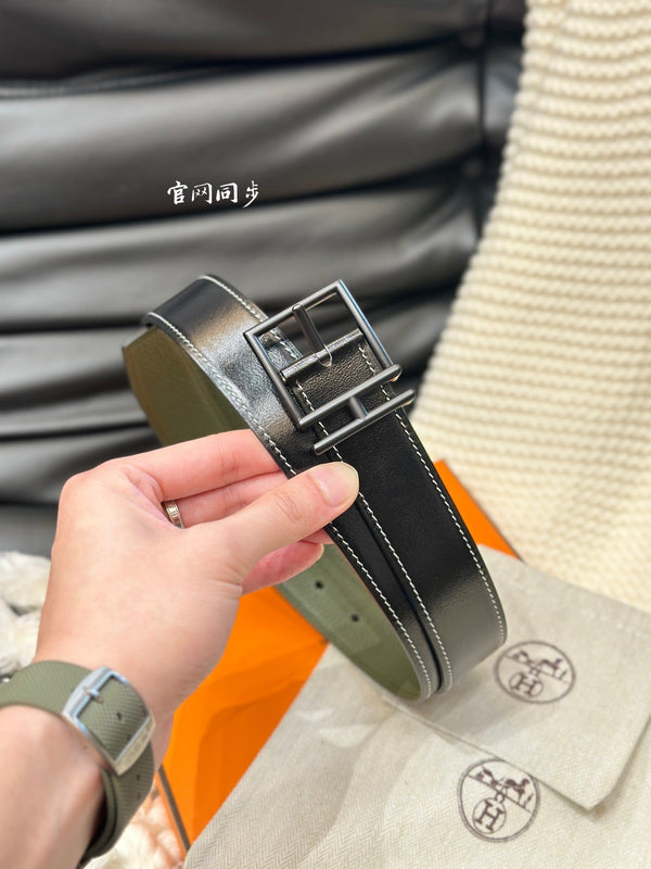 CINTURA REVERSIBILE HM NATHAN 32MM VERDE OLIVA E PELLE NERA FERRAMENTA NERA