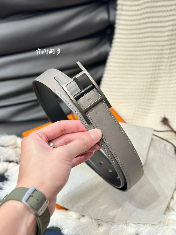 CINTURA REVERSIBILE HM QUENTIN 32MM IN PELLE NERA E MARRONE KAKI, FERRAMENTA NERA