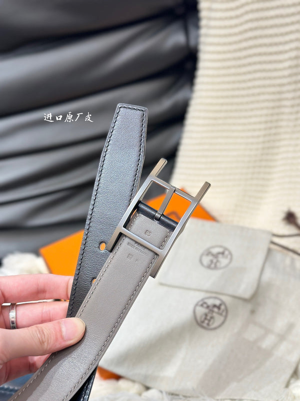 CINTURA REVERSIBILE HM QUENTIN 32MM IN PELLE NERA E MARRONE KAKI, FERRAMENTA NERA