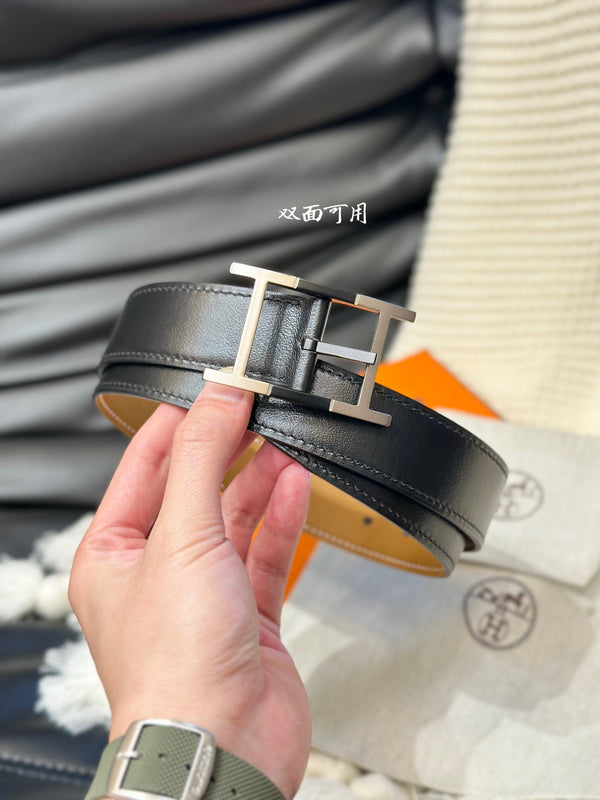 HM NEO TANDEM 32MM REVERSIBLE BELT COPPER BROWN AND BLACK LEATHER BLACK HARDWARE