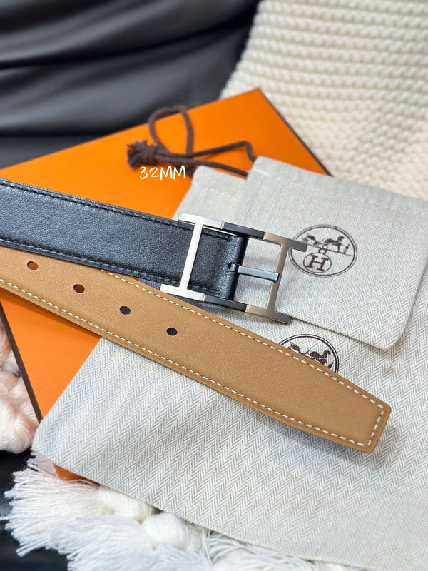 HM NEO TANDEM 32MM REVERSIBLE BELT COPPER BROWN AND BLACK LEATHER BLACK HARDWARE