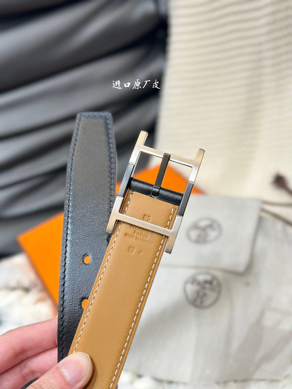 HM NEO TANDEM 32MM REVERSIBLE BELT COPPER BROWN AND BLACK LEATHER BLACK HARDWARE