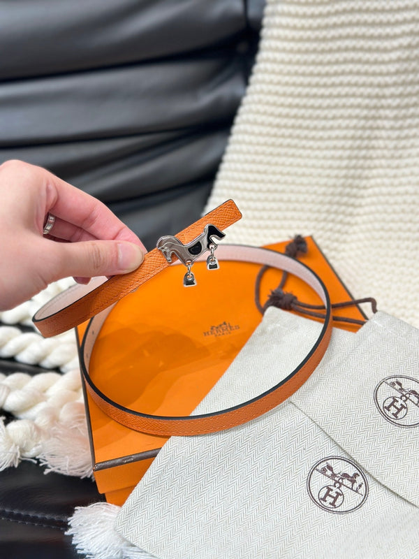 HM ROULIS FIBBIA ARGENTO E CINTURINO REVERSIBILE IN PELLE ARANCIONE 13 MM