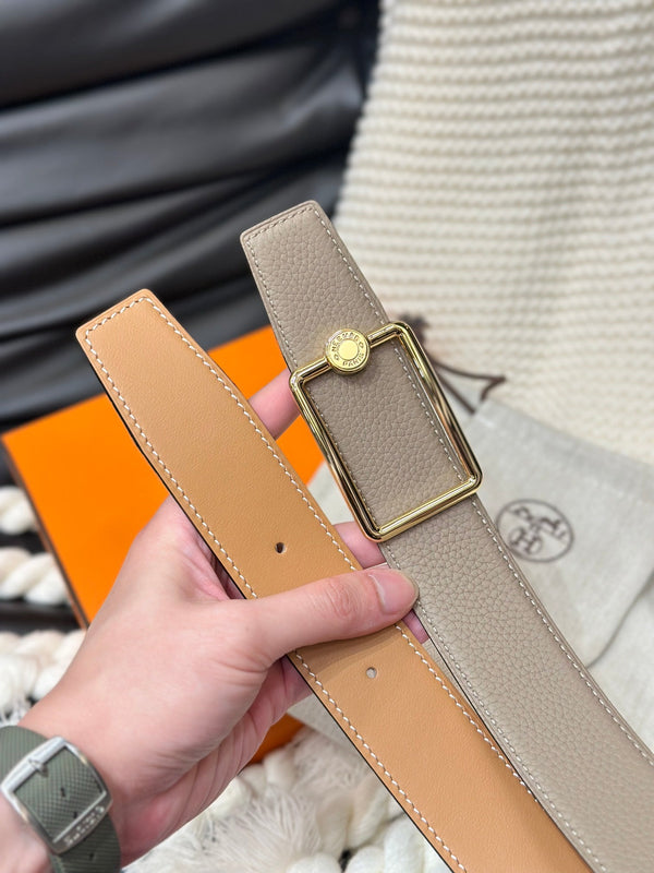 CINTURA HM OSCAR CON FIBBIA ORO E CINTURINO REVERSIBILE IN PELLE COLOR MIELE ARANCIONE 38 MM