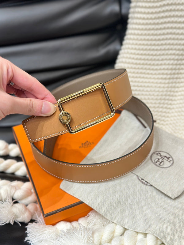 CINTURA HM OSCAR CON FIBBIA ORO E CINTURINO REVERSIBILE IN PELLE COLOR MIELE ARANCIONE 38 MM