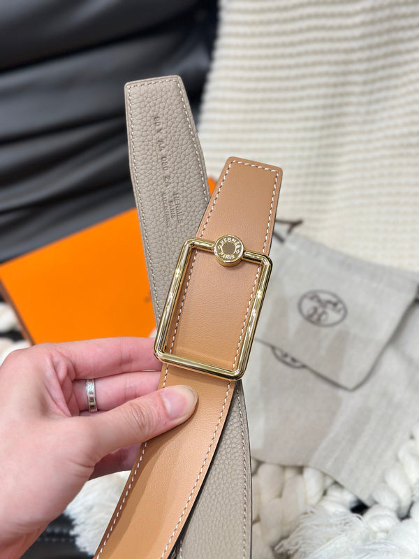 CINTURA HM OSCAR CON FIBBIA ORO E CINTURINO REVERSIBILE IN PELLE COLOR MIELE ARANCIONE 38 MM