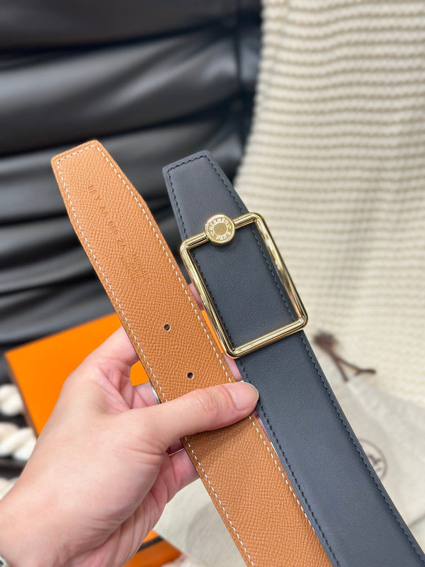 CINTURA HM OSCAR CON FIBBIA ORO E CINTURINO REVERSIBILE IN PELLE ARANCIONE ZENZERO 38 MM