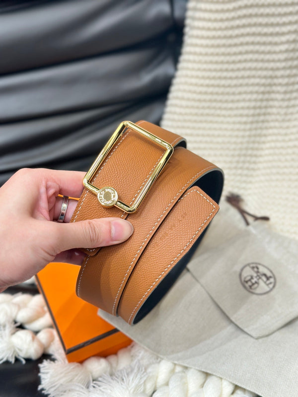 CINTURA HM OSCAR CON FIBBIA ORO E CINTURINO REVERSIBILE IN PELLE ARANCIONE ZENZERO 38 MM