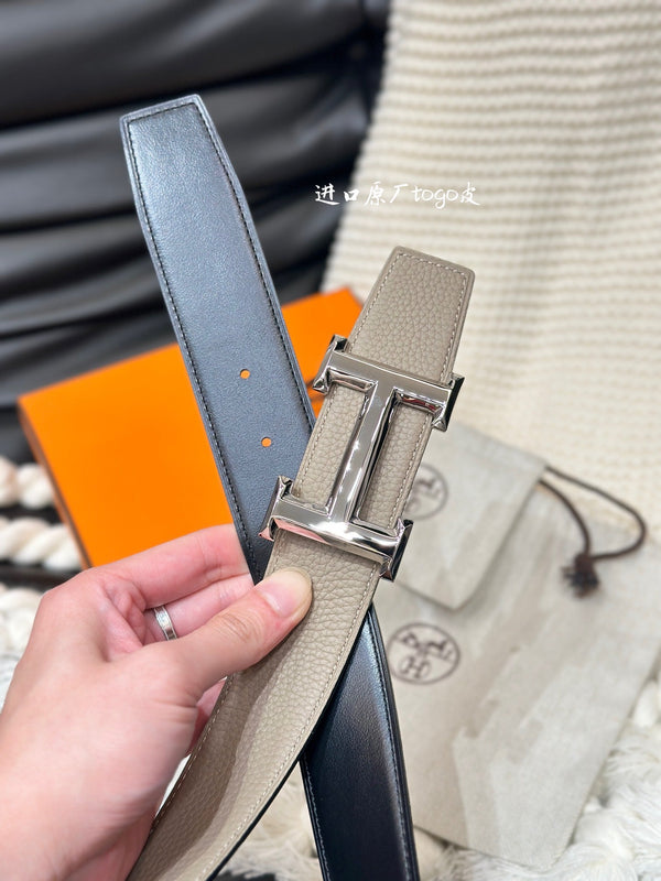 CINTURA HM 5382 CON FIBBIA ARGENTO E CINTURINO REVERSIBILE IN PELLE MARRONE CAMMELLO 38 MM