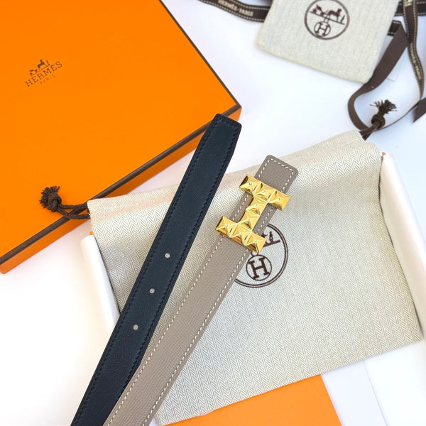 HM Infini Reversible Belt 24mm Gray Epsom Gold Buckle