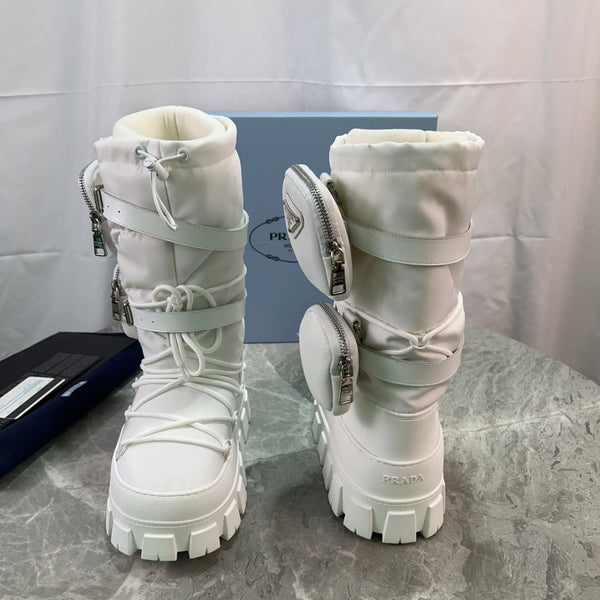 PRA Moon Boots White With Pouch Recycled Nylon & Cowhide 454734