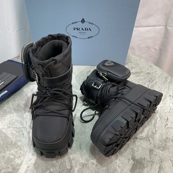 PRA Logo-Plaque Snow Boots With Pouch Black Recycled Polyamide Cowhide 454742