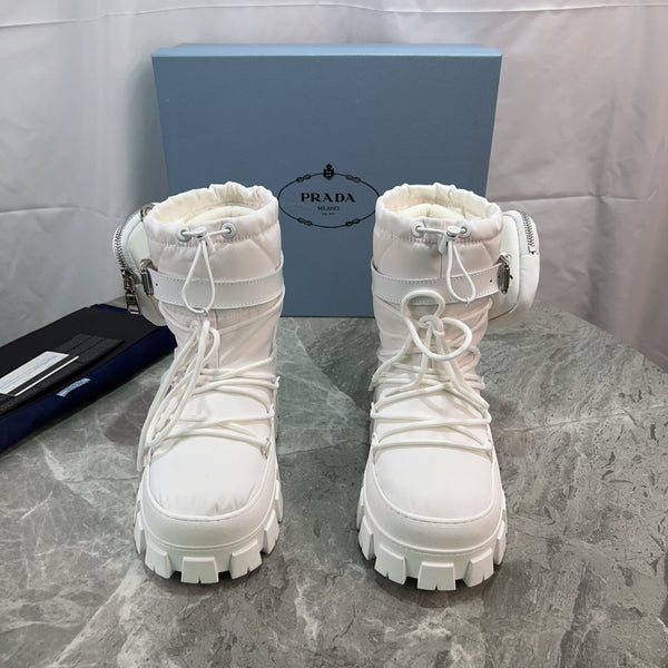 PRA Logo-Plaque Snow Boots With Pouch White Recycled Polyamide Cowhide Black