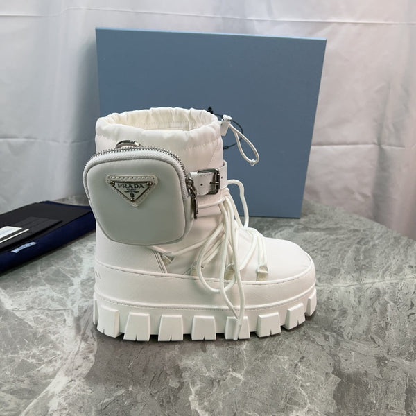 PRA Logo-Plaque Snow Boots With Pouch White Recycled Polyamide Cowhide Black